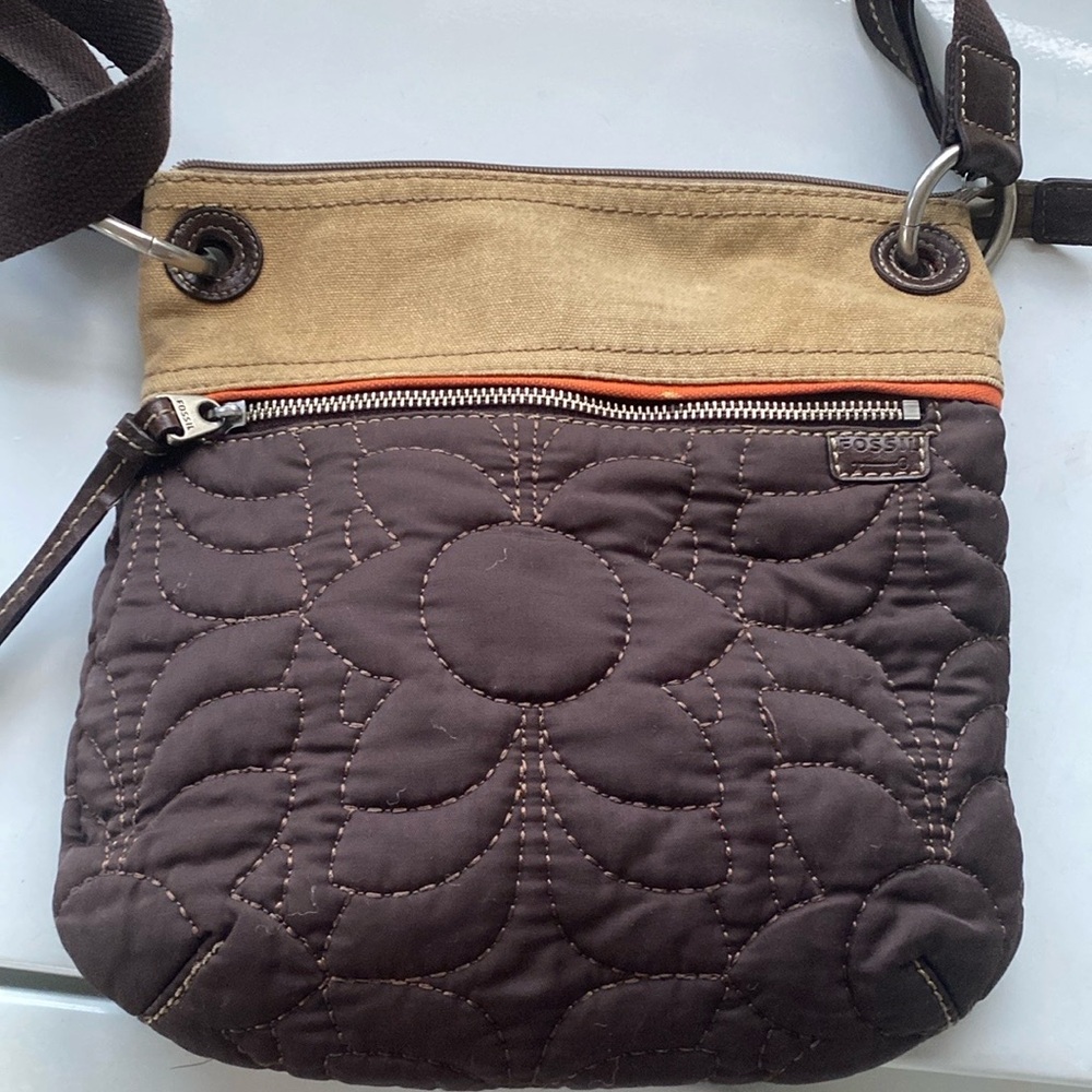 Quilted Fossil bag, 11 x 11 inches